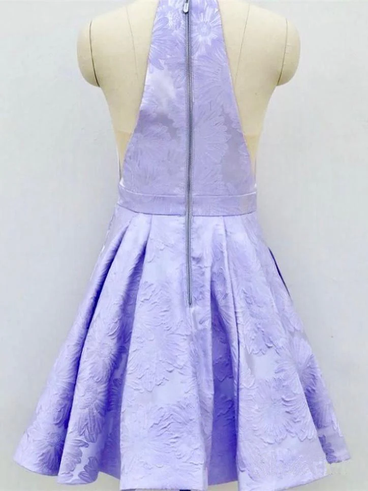 A-Line Crew Above-Knee Lilac Satin Homecoming Dress with Pockets - Image 4
