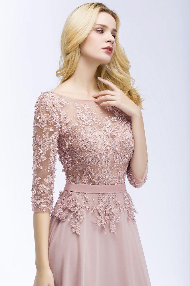 Numbersea A-line Floor Length Half Sleeves Appliques Bridesmaid Dresses with Sash - Image 5