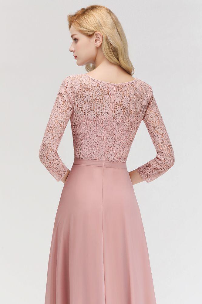 A-line Floor Length Lace Chiffon Bridesmaid Dresses with Sleeves - Image 8