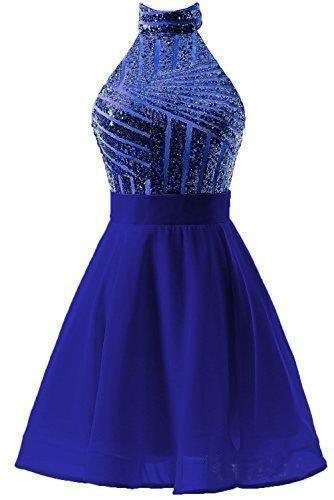 A-Line Halter Short Pink Chiffon Homecoming/Cocktail Dress with Sequins - Image 4