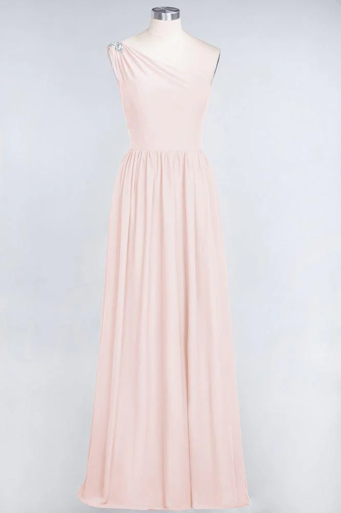 A-Line One-Shoulder Beadings Sleeveless Ruffles Bridesmaid Dress Floor Length Maid of Honor Dress - Image 11