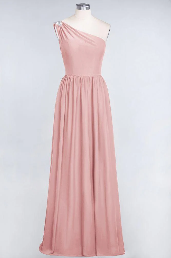 A-Line One-Shoulder Beadings Sleeveless Ruffles Bridesmaid Dress Floor Length Maid of Honor Dress - Image 12