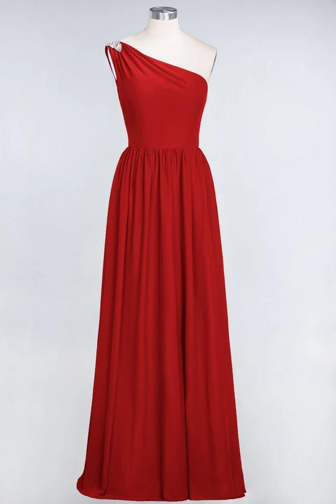A-Line One-Shoulder Beadings Sleeveless Ruffles Bridesmaid Dress Floor Length Maid of Honor Dress - Image 14