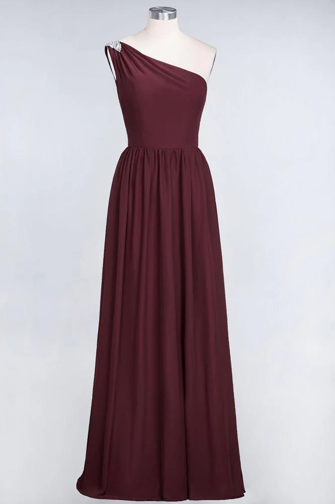 A-Line One-Shoulder Beadings Sleeveless Ruffles Bridesmaid Dress Floor Length Maid of Honor Dress - Image 16