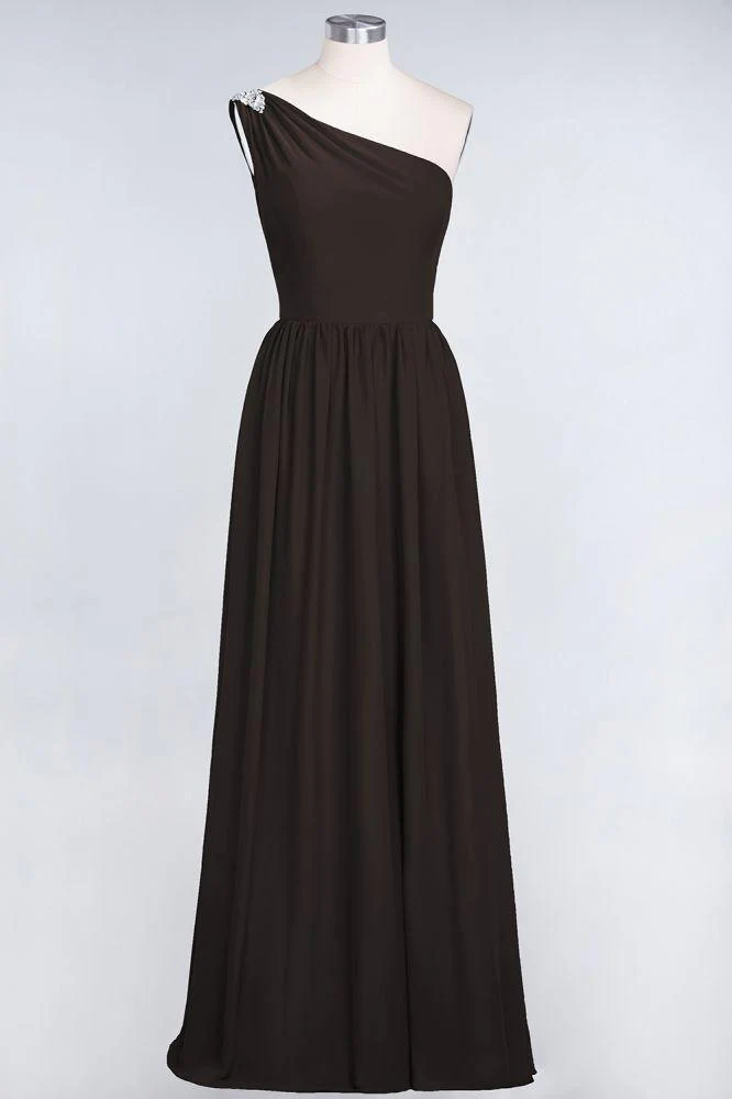 A-Line One-Shoulder Beadings Sleeveless Ruffles Bridesmaid Dress Floor Length Maid of Honor Dress - Image 17