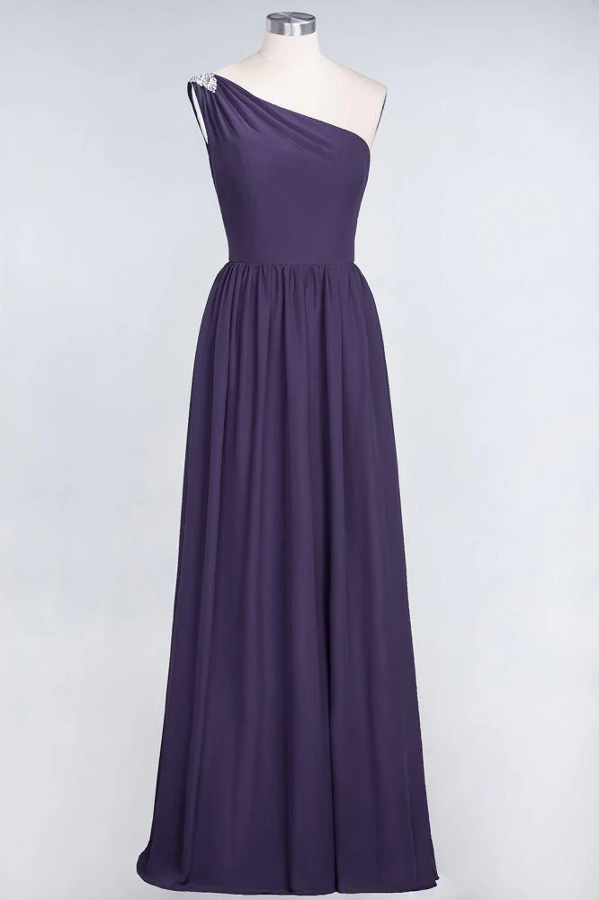 A-Line One-Shoulder Beadings Sleeveless Ruffles Bridesmaid Dress Floor Length Maid of Honor Dress - Image 24