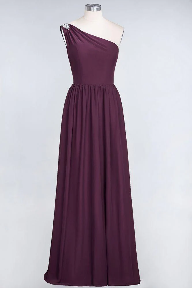 A-Line One-Shoulder Beadings Sleeveless Ruffles Bridesmaid Dress Floor Length Maid of Honor Dress - Image 25