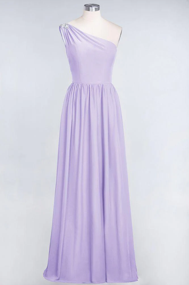 A-Line One-Shoulder Beadings Sleeveless Ruffles Bridesmaid Dress Floor Length Maid of Honor Dress - Image 26