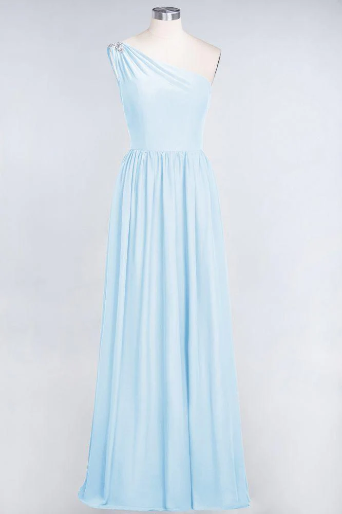 A-Line One-Shoulder Beadings Sleeveless Ruffles Bridesmaid Dress Floor Length Maid of Honor Dress - Image 28
