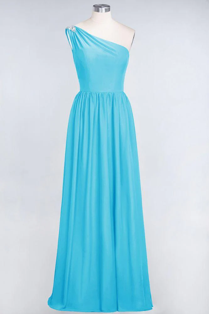 A-Line One-Shoulder Beadings Sleeveless Ruffles Bridesmaid Dress Floor Length Maid of Honor Dress - Image 29