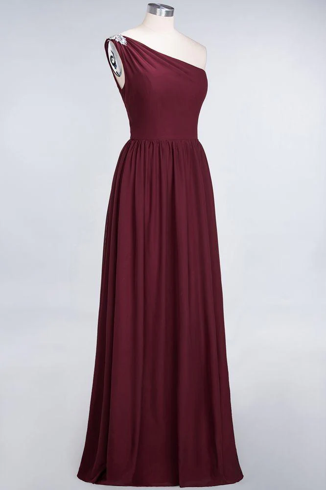 A-Line One-Shoulder Beadings Sleeveless Ruffles Bridesmaid Dress Floor Length Maid of Honor Dress - Image 3