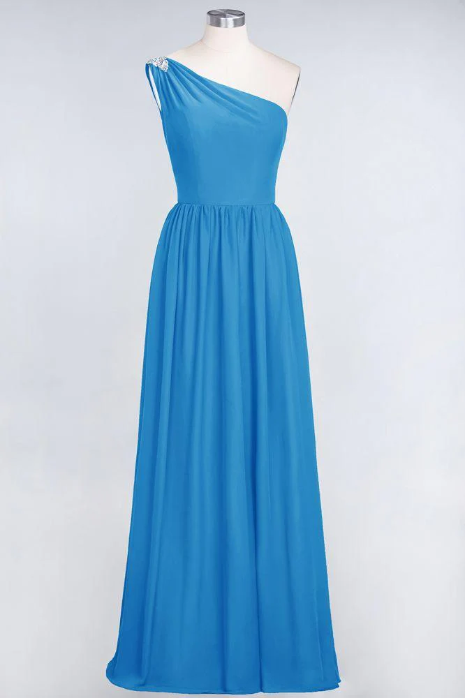 A-Line One-Shoulder Beadings Sleeveless Ruffles Bridesmaid Dress Floor Length Maid of Honor Dress - Image 30