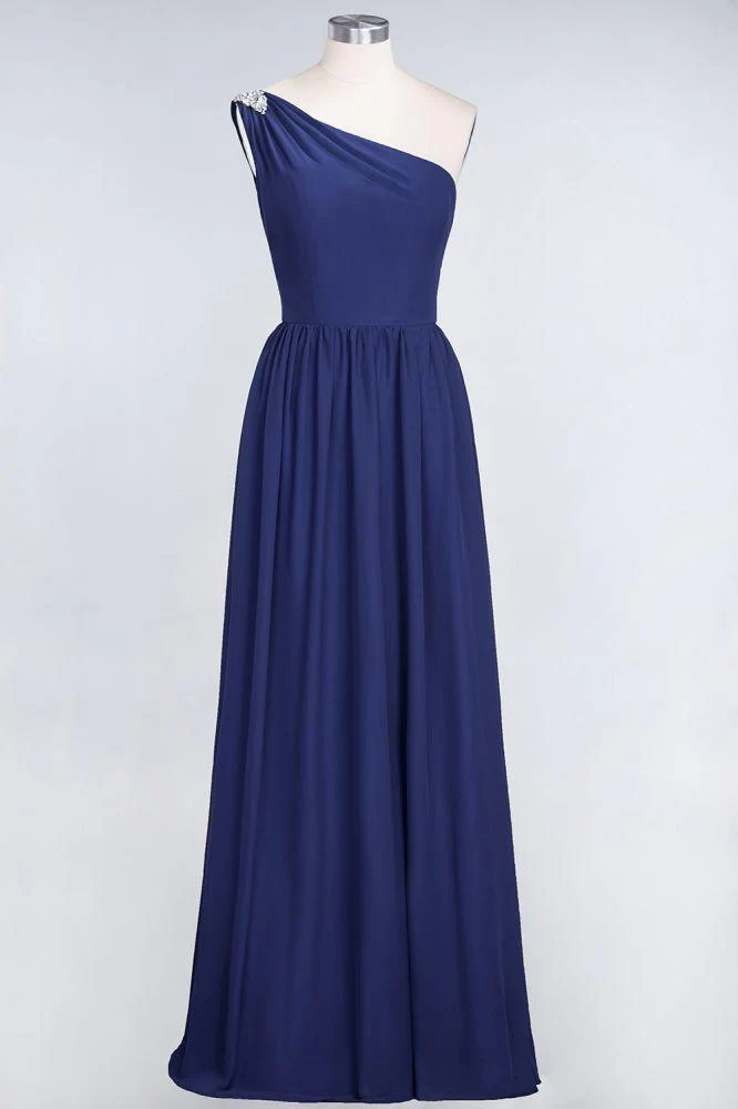 A-Line One-Shoulder Beadings Sleeveless Ruffles Bridesmaid Dress Floor Length Maid of Honor Dress - Image 31