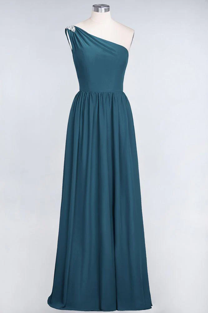A-Line One-Shoulder Beadings Sleeveless Ruffles Bridesmaid Dress Floor Length Maid of Honor Dress - Image 32