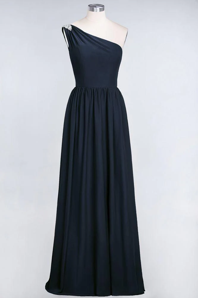 A-Line One-Shoulder Beadings Sleeveless Ruffles Bridesmaid Dress Floor Length Maid of Honor Dress - Image 33