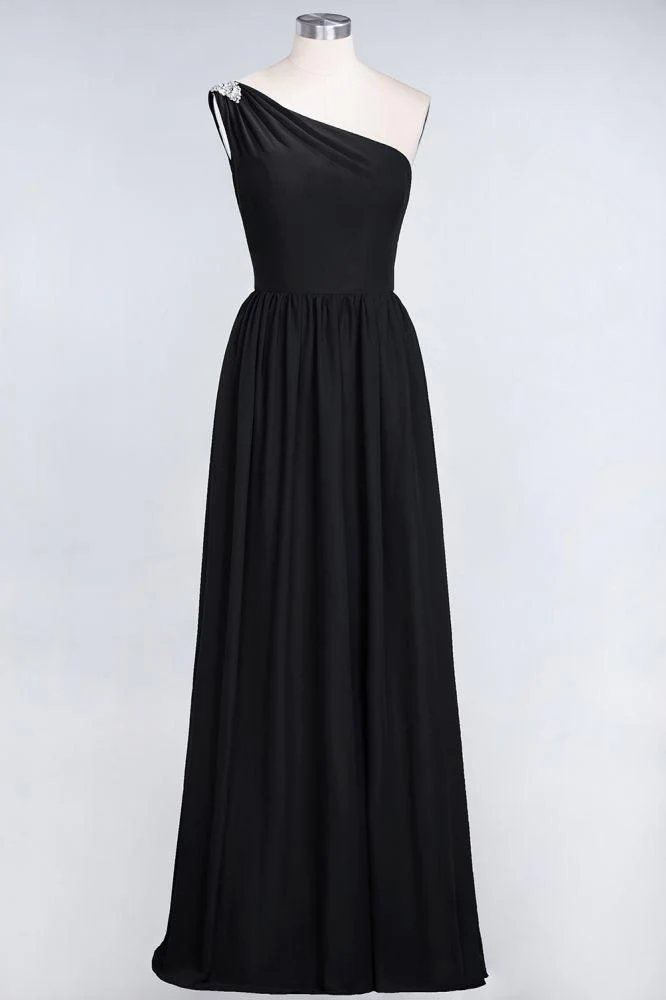 A-Line One-Shoulder Beadings Sleeveless Ruffles Bridesmaid Dress Floor Length Maid of Honor Dress - Image 34
