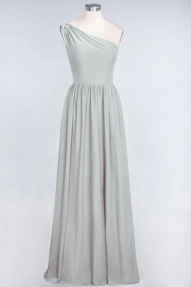 A-Line One-Shoulder Beadings Sleeveless Ruffles Bridesmaid Dress Floor Length Maid of Honor Dress - Image 35