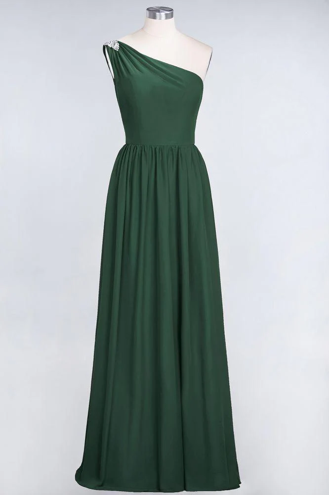 A-Line One-Shoulder Beadings Sleeveless Ruffles Bridesmaid Dress Floor Length Maid of Honor Dress - Image 36