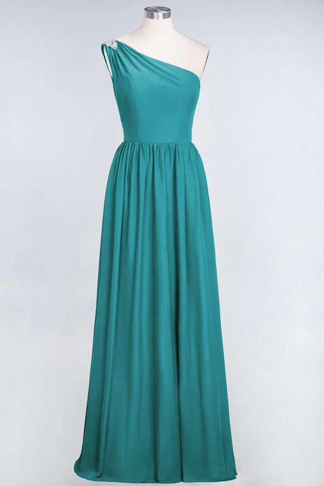 A-Line One-Shoulder Beadings Sleeveless Ruffles Bridesmaid Dress Floor Length Maid of Honor Dress - Image 37