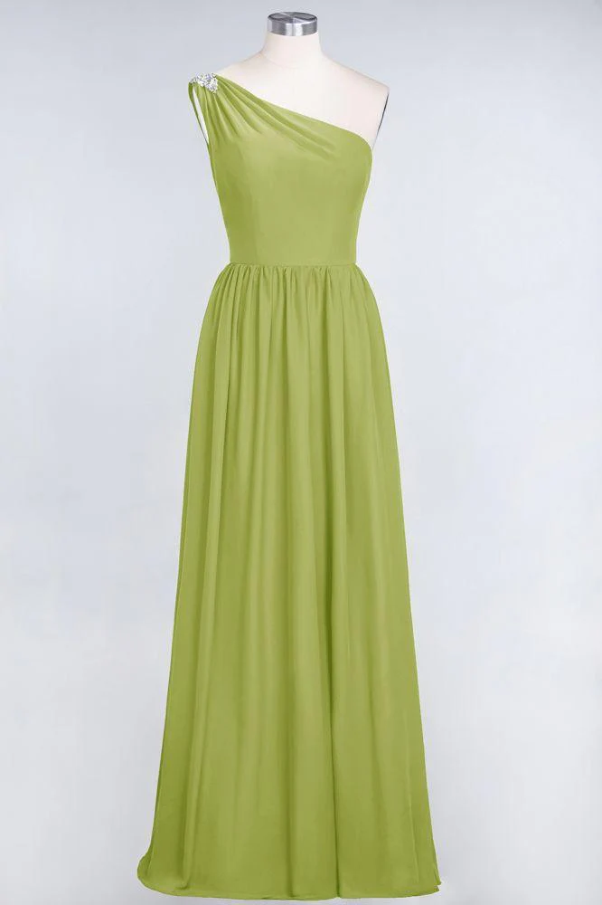 A-Line One-Shoulder Beadings Sleeveless Ruffles Bridesmaid Dress Floor Length Maid of Honor Dress - Image 38