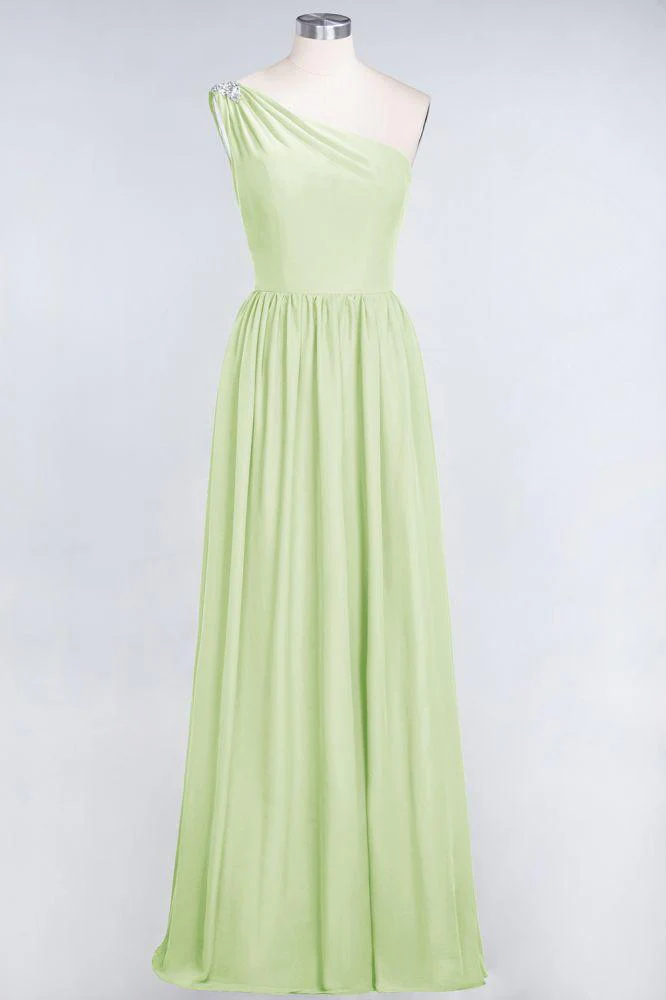 A-Line One-Shoulder Beadings Sleeveless Ruffles Bridesmaid Dress Floor Length Maid of Honor Dress - Image 39