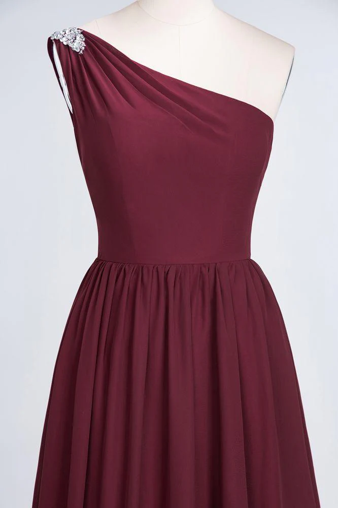 A-Line One-Shoulder Beadings Sleeveless Ruffles Bridesmaid Dress Floor Length Maid of Honor Dress - Image 4