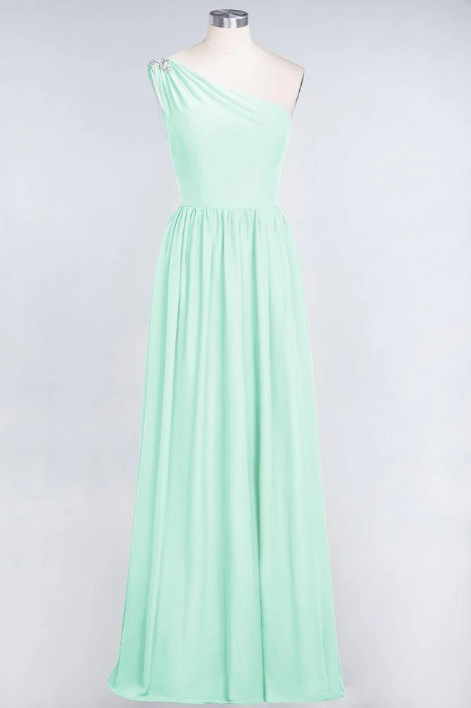 A-Line One-Shoulder Beadings Sleeveless Ruffles Bridesmaid Dress Floor Length Maid of Honor Dress - Image 40