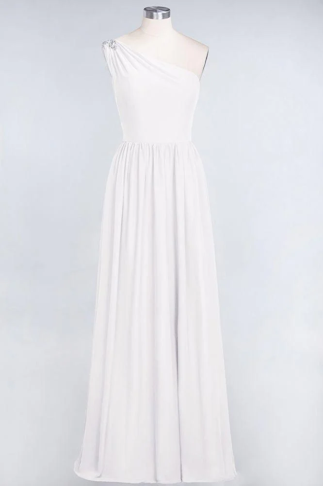 A-Line One-Shoulder Beadings Sleeveless Ruffles Bridesmaid Dress Floor Length Maid of Honor Dress - Image 7