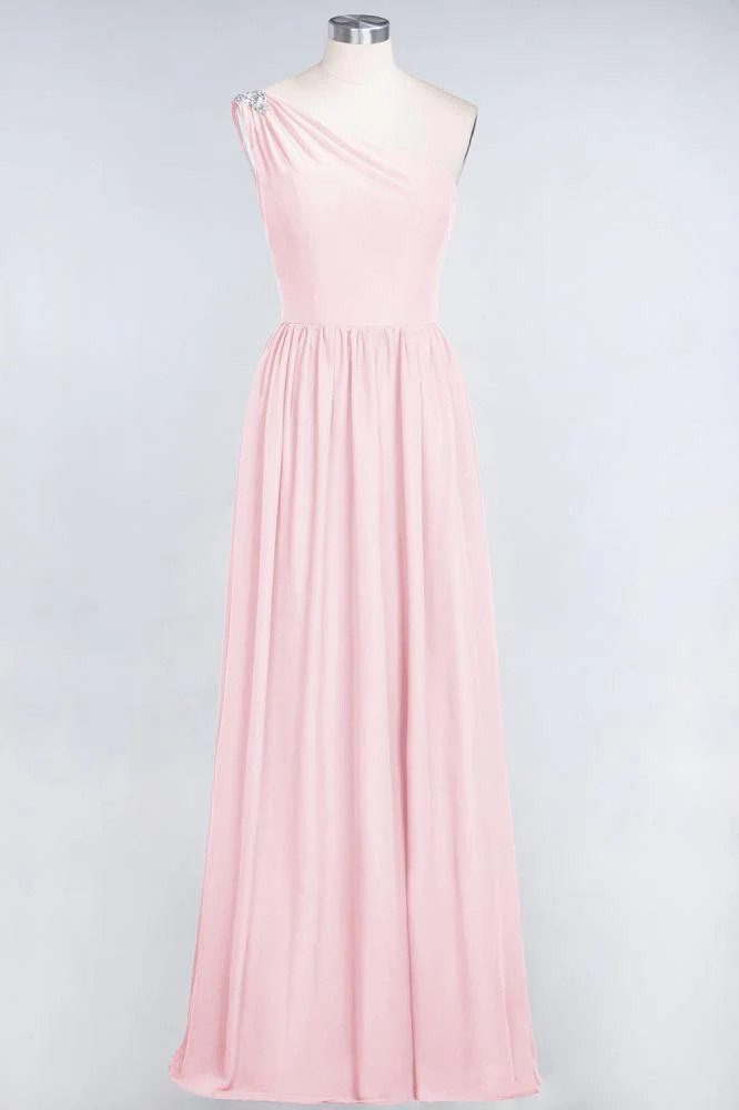 A-Line One-Shoulder Beadings Sleeveless Ruffles Bridesmaid Dress Floor Length Maid of Honor Dress - Image 9