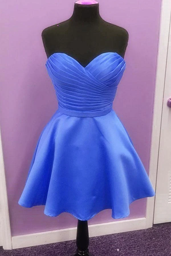 A-line Satin Sweetheart Simple Homecoming Dresses Short Prom Dress - Image 2