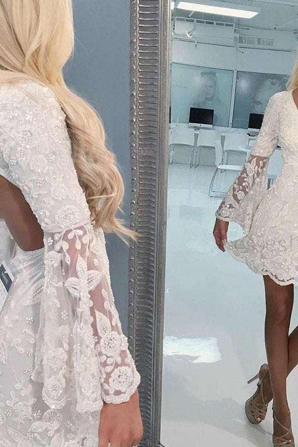 A-Line Bell Sleeves Short Ivory Lace Homecoming Dress Graduation Dresses - Image 2