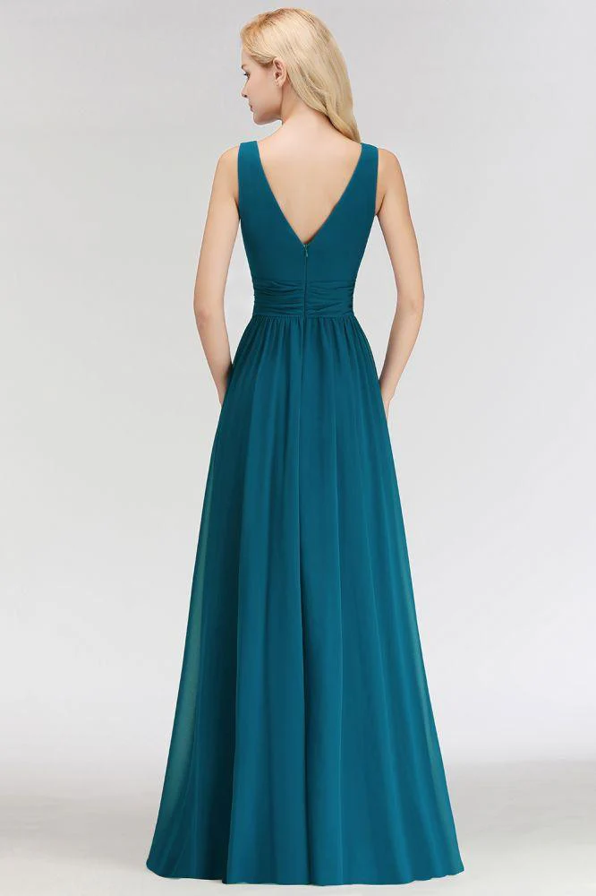 A-line V-neck Sleeveless Ruffles Chiffon Bridesmaid Dress - Image 2