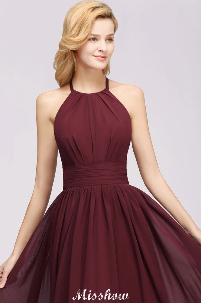 Appliques Halter Sleeveless Floor-Length Bridesmaid Dresses with Ruffles A-line Chiffon Evening Maxi Dress - Image 5