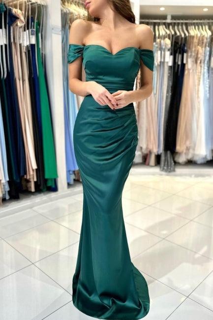 Beautiful Simple Long Dark Green Off-the-shoulder Mermaid Sleeveless Evening Dresses - Image 4