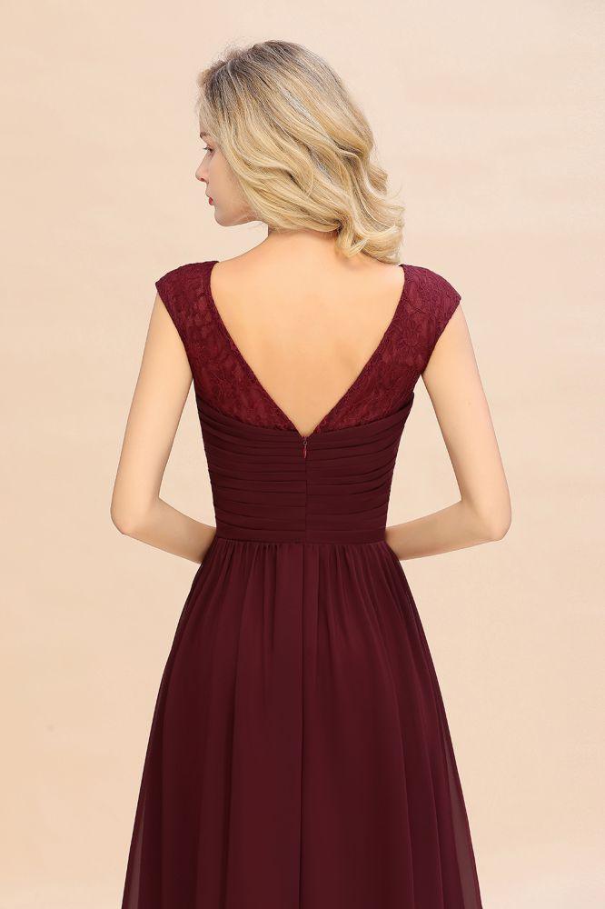Cap Sleeve Burgundy Evening Maxi Gown Chiffon Floor Length Bridesmaid Dress - Image 6