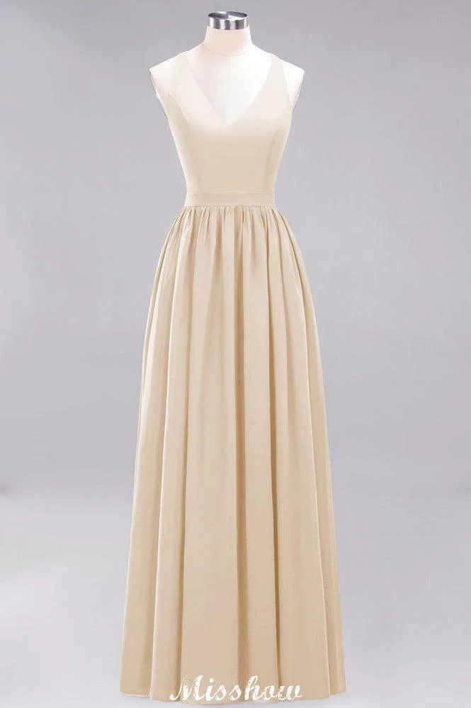 Chiffon Lace A-line Bridesmaid Dresses | V-Neck Sleeveless Floor Length Maid of the Honor Dresses - Image 21