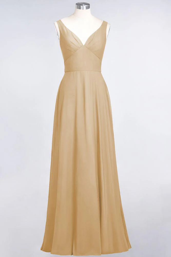 Chiffon V-Neck Straps Sleeveless Ruffles Floor-Length Bridesmaid Dress with Open Back - Image 19