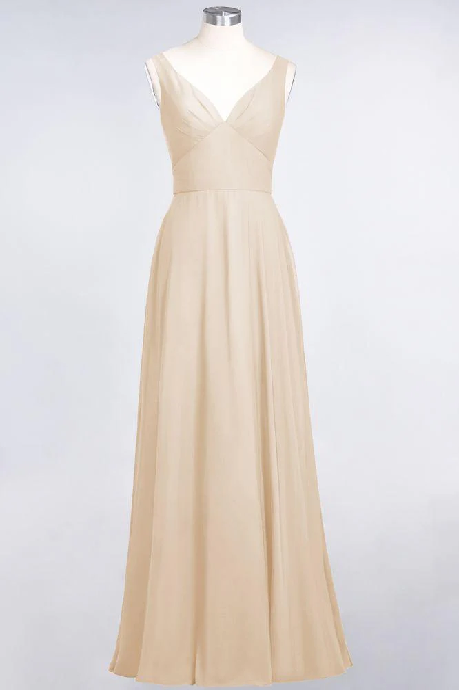 Chiffon V-Neck Straps Sleeveless Ruffles Floor-Length Bridesmaid Dress with Open Back - Image 20