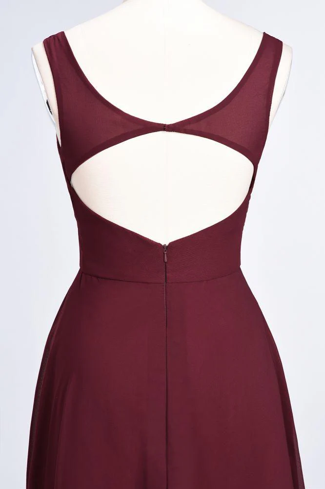Chiffon V-Neck Straps Sleeveless Ruffles Floor-Length Bridesmaid Dress with Open Back - Image 6