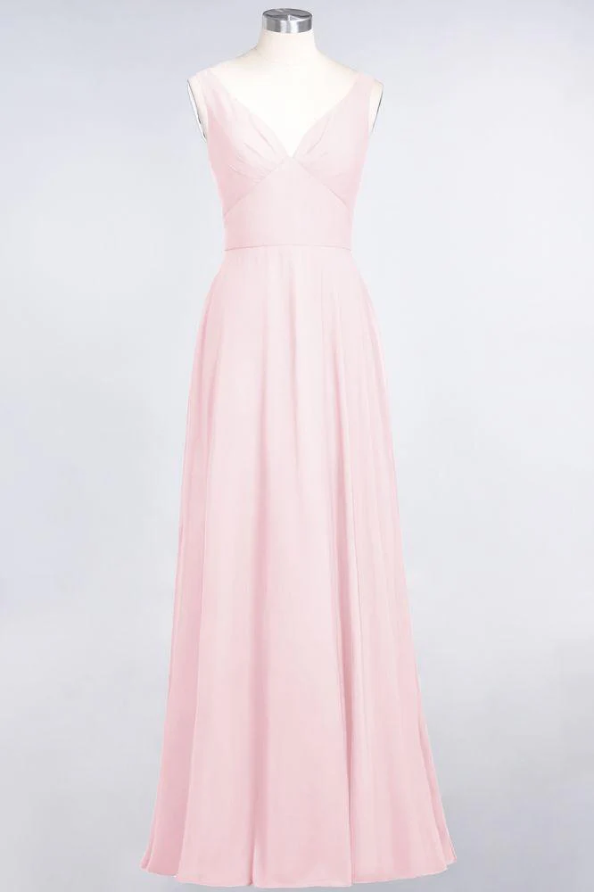 Chiffon V-Neck Straps Sleeveless Ruffles Floor-Length Bridesmaid Dress with Open Back - Image 9