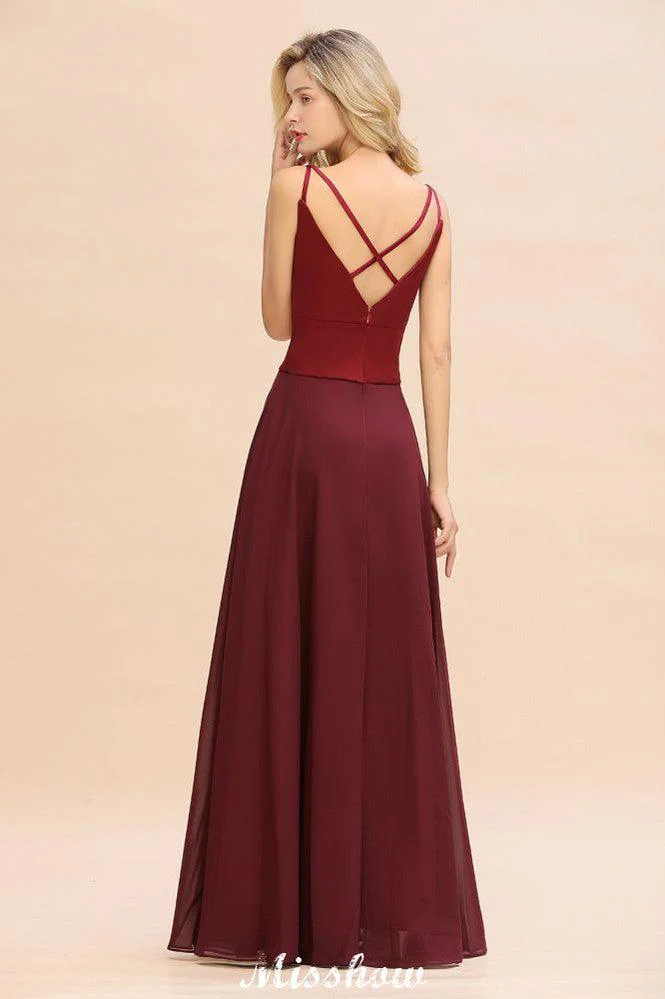 Cross Backless  Floor Length Satin Evening Gowns Burgundy Bridesmaid Dress - Image 2