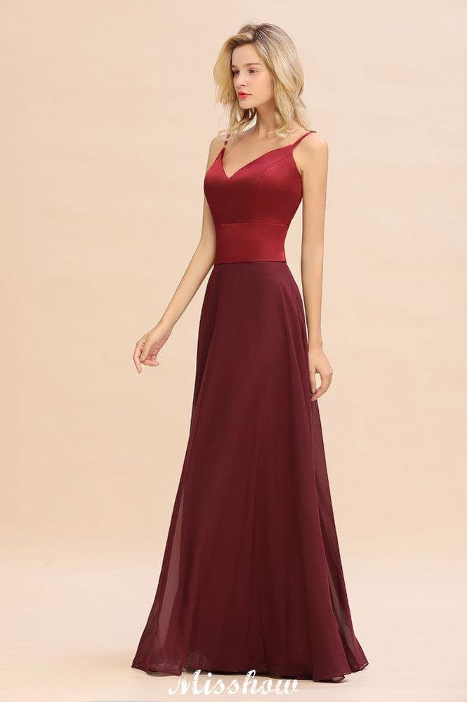 Cross Backless  Floor Length Satin Evening Gowns Burgundy Bridesmaid Dress - Image 5