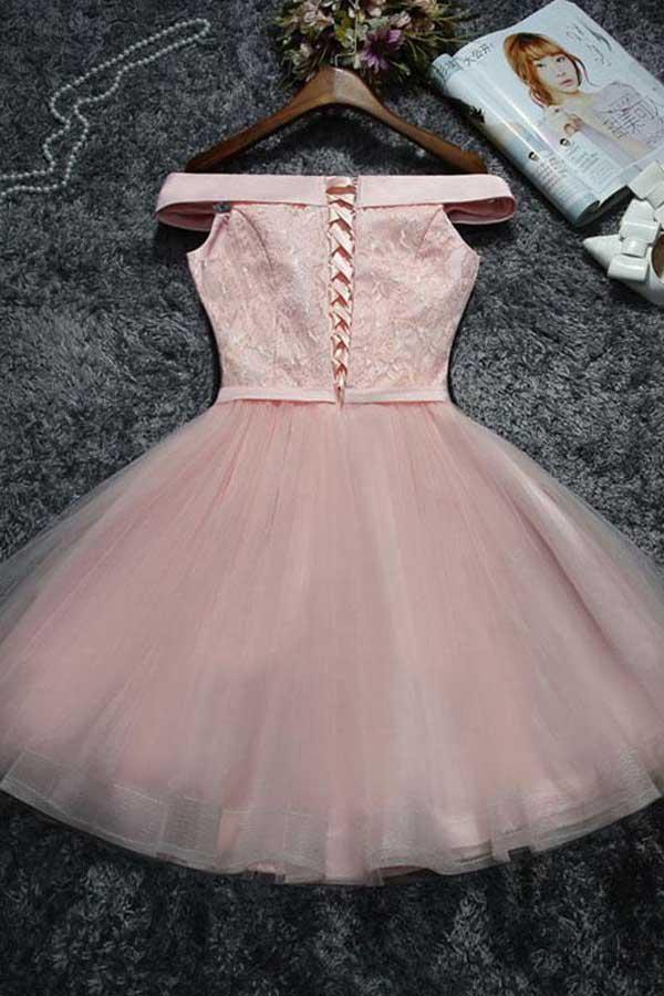 Cute Pink Lace Tulle Short Prom Dress Homecoming Dress - Image 2