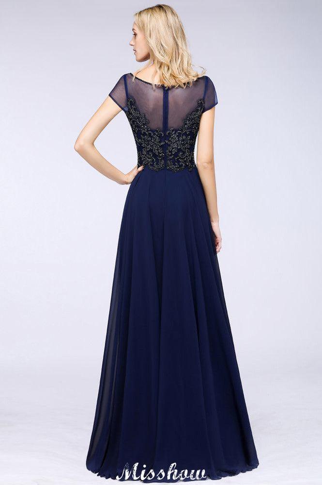 Elegant A-Line Short Sleeve Appliques Beads Bridesmaid Dresses Floor-Length Evening Dress - Image 4