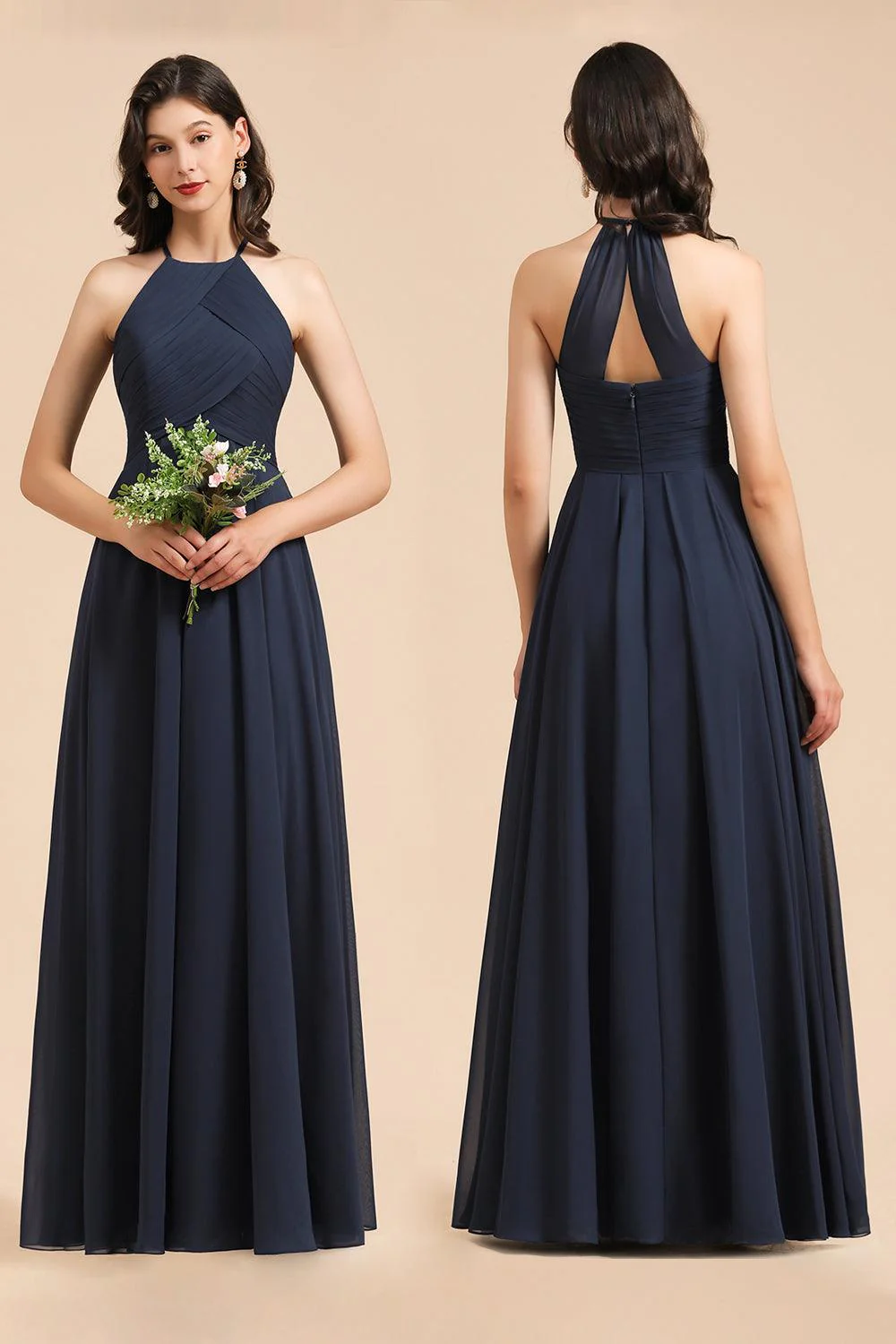 Elegant A-line Sleeveless V-Neck Ruffle Chiffon Lace Bridesmaid Dresses - Image 8