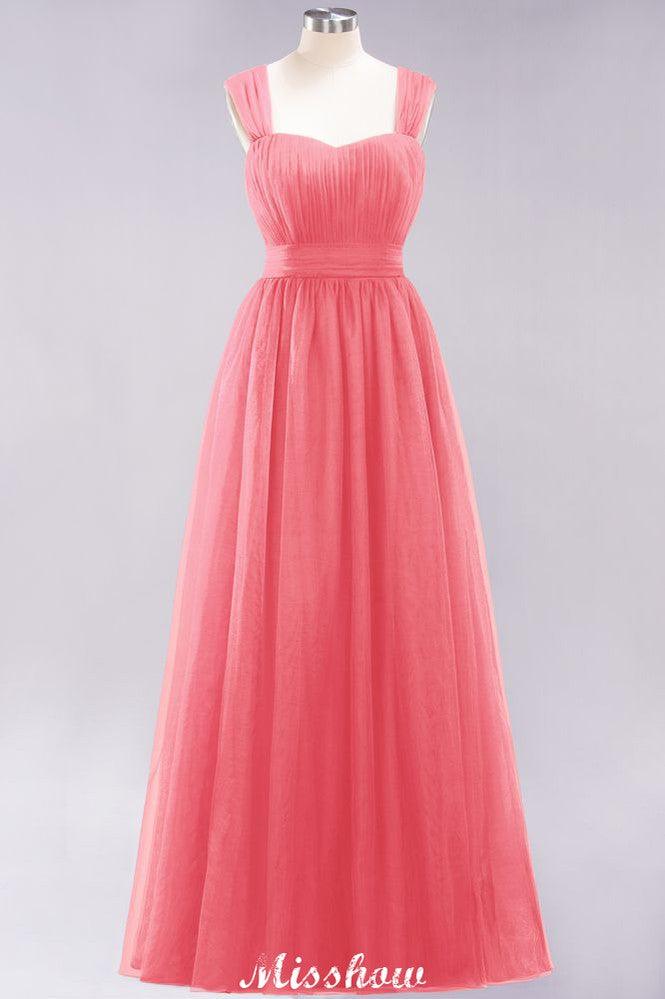 Elegant aline Sleeveless Tulle Evening Maxi Gown Burgundy Straps Bridesmaid Dress - Image 14