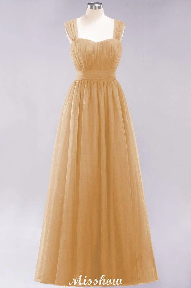 Elegant aline Sleeveless Tulle Evening Maxi Gown Burgundy Straps Bridesmaid Dress - Image 20