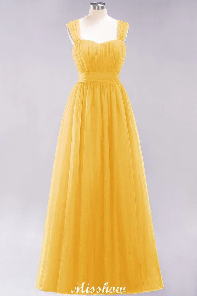 Elegant aline Sleeveless Tulle Evening Maxi Gown Burgundy Straps Bridesmaid Dress - Image 23