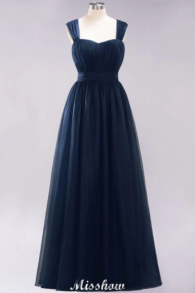 Elegant aline Sleeveless Tulle Evening Maxi Gown Burgundy Straps Bridesmaid Dress - Image 34