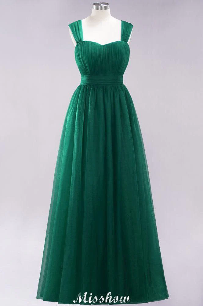 Elegant aline Sleeveless Tulle Evening Maxi Gown Burgundy Straps Bridesmaid Dress - Image 37